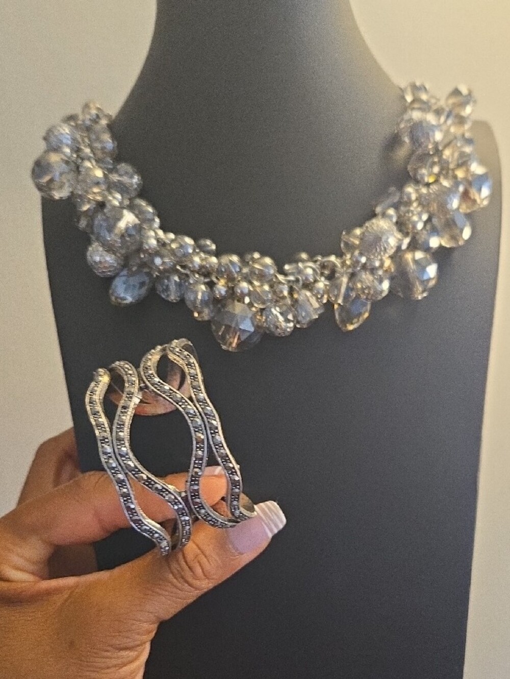 Paparazzi Silver Faceted Crystal Cluster Necklace
